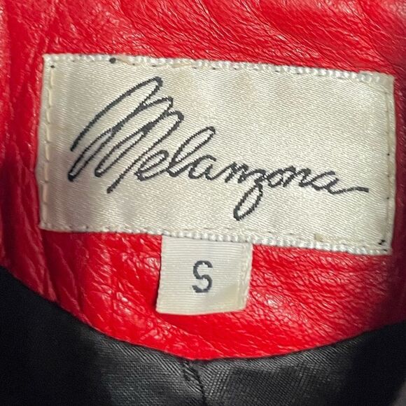 Melanzona Lipstick Red Zip Front Leather Jacket Small - Picture 5 of 6